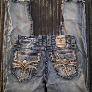 Rock Revival Men’s Slim Straight Embroidered Pocket Jeans - Light Blue